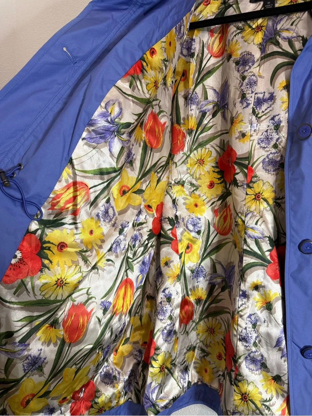 Dennis Basso Blue Floral Lined Anorak Rain Jacket Plus Size 2X